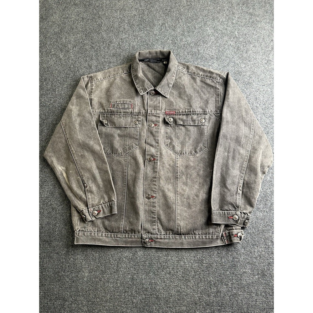 Men's Southpole Gray Denim Trucker Jacket Y2K Hip Hop Faded, Size XL